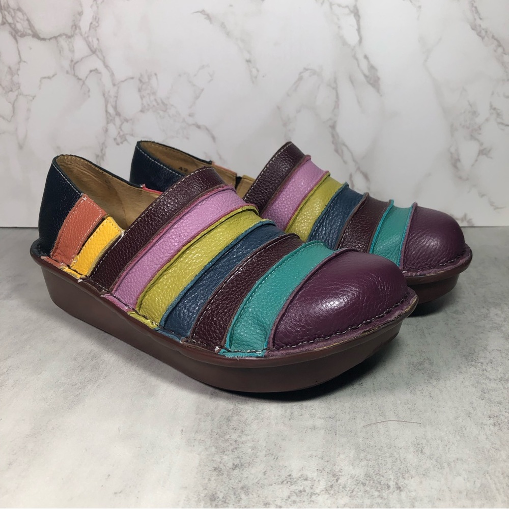 Spring Step Firefly Women's Rainbow Leather Slip On Wedge Clogs Size 42 US 11